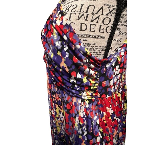 ELLE Watercolor Maxi Dress Halter Neckline Boho Gypsy Festival Lg Whimsical Y2K - Picture 3 of 9